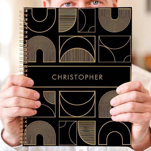 Moderne Zwarte en Gouden Geometrische Aangepaste N Planner