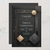 Moderne Zwarte en Gouden Geometrische Trouwdag Kaart (Voorkant / Achterkant)