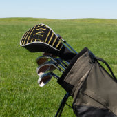 Moderne Zwarte en Gouden Gestreepte Monogram Naam Golfheadcover (Insitu)