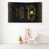 Moderne Zwarte En Gouden Glitter Afstuderen Spandoek (Insitu)