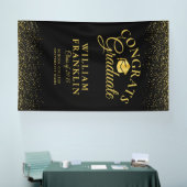 Moderne Zwarte En Gouden Glitter Afstuderen Spandoek (Beurs)