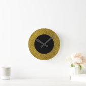 Moderne, zwarte en gouden glitter-ronde wandklok (Huis)