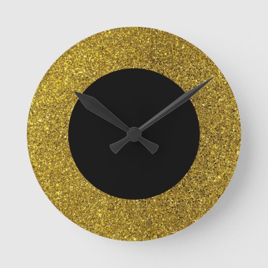 Moderne, zwarte en gouden glitter-ronde wandklok (Voorkant)