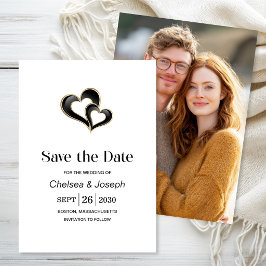 Moderne zwarte en gouden harten Huwelijk Bewaar de Save The Date
