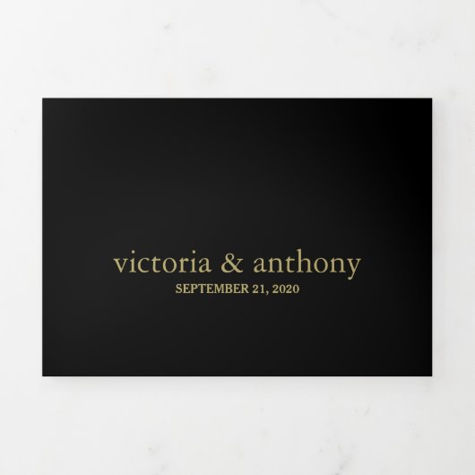 Moderne zwarte en gouden huwelijks-suite drieluik uitnodiging (Cover)