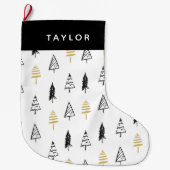 Moderne zwarte en gouden kerstboom op maat grote kerstsok (Voorkant)