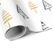 Moderne zwarte en gouden kerstboomstructuur cadeaupapier (Rol Hoek)