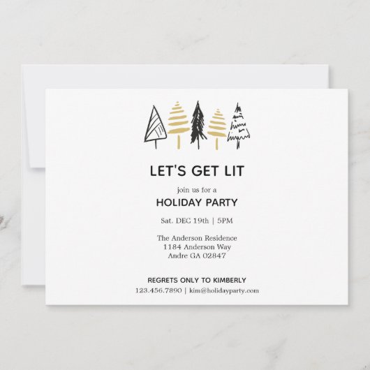 Moderne zwarte en gouden kerstboomstructuur kaart (Voorkant)