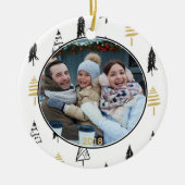 Moderne zwarte en gouden kerstboomstructuur keramisch ornament (Voorkant)