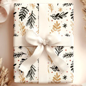 Moderne Zwarte en Gouden Kerstfoliage Cadeaupapier