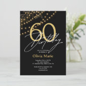 Moderne zwarte en gouden lichten 60e verjaardag kaart (Staand voorkant)