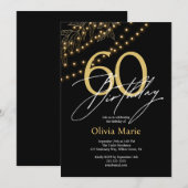Moderne zwarte en gouden lichten 60e verjaardag kaart (Voorkant / Achterkant)