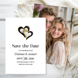 Moderne Zwarte en Gouden Liefdeshartjes Bewaar de Save The Date