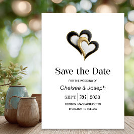 Moderne Zwarte en Gouden Liefdeshartjes Bewaar de Save The Date
