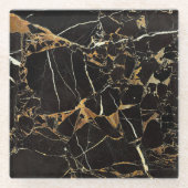 Moderne zwarte en gouden marmer | Aangepast Glazen Onderzetter (Voorkant)