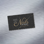 Moderne zwarte en gouden marmerige nagels op naam  magnetisch visitekaartje (Voorbeeld)