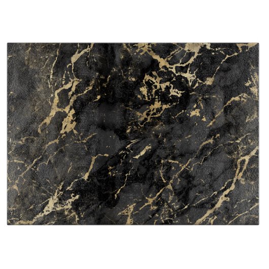Moderne zwarte en gouden marmerpatroon snijplank (Voorkant)