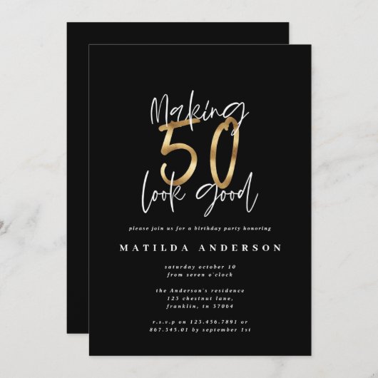 Moderne zwarte en gouden minimale 50e verjaardag (Voorkant / Achterkant)