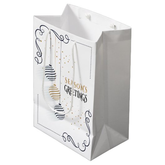 Moderne Zwarte en Gouden Minimalistische Kerstball Medium Cadeauzakje (Voorkant Gekanteld)