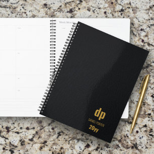 Moderne zwarte en gouden monogram leren uitziende planner