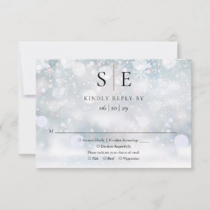 Moderne Zwarte En Gouden Monogram Winter Bruiloft  RSVP Kaartje