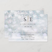 Moderne Zwarte en Gouden Monogram Winter Bruiloft RSVP Kaartje (Voorkant / Achterkant)