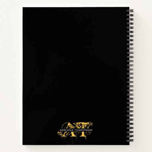 Moderne zwarte en gouden monogrammed-recepten notitieboek (Achterkant)