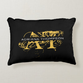 Moderne, zwarte en gouden monogrammen accent kussen