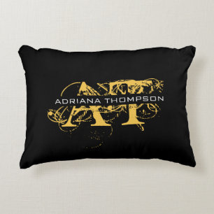 Moderne, zwarte en gouden monogrammen accent kussen