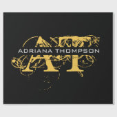 Moderne, zwarte en gouden monogrammen cadeaupapier (Vlak)