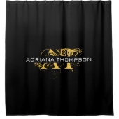 Moderne, zwarte en gouden monogrammen douchegordijn (Voorkant)