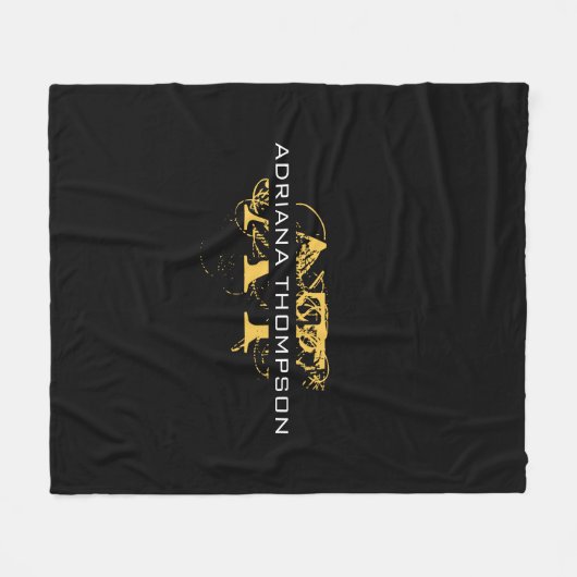 Moderne, zwarte en gouden monogrammen fleece deken (Voorkant (Horizontaal))