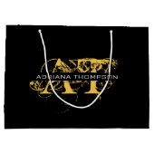 Moderne, zwarte en gouden monogrammen groot cadeauzakje (Achterkant)