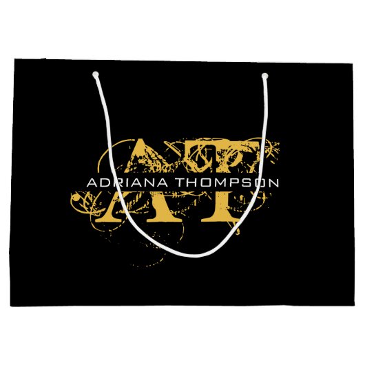 Moderne, zwarte en gouden monogrammen groot cadeauzakje (Achterkant)