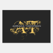 Moderne, zwarte en gouden monogrammen inpakpapier vel (Voorkant 3)