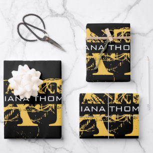 Moderne, zwarte en gouden monogrammen inpakpapier vel