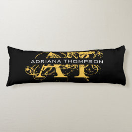 Moderne, zwarte en gouden monogrammen lichaamskussen