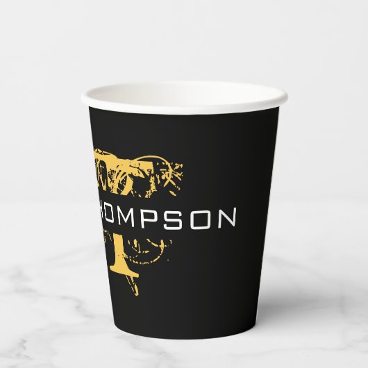 Moderne, zwarte en gouden monogrammen papieren bekers (Achterkant)