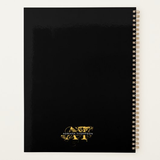 Moderne, zwarte en gouden monogrammen planner (Achterkant)
