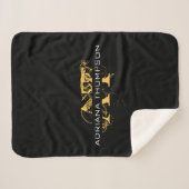 Moderne, zwarte en gouden monogrammen sherpa deken (Voorkant (horizontaal))