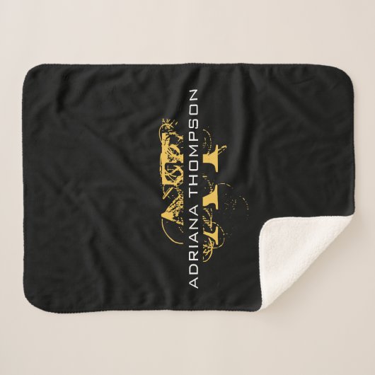 Moderne, zwarte en gouden monogrammen sherpa deken (Voorkant (horizontaal))