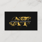 Moderne, zwarte en gouden monogrammen visitekaartje (Voorkant)