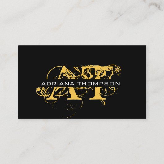 Moderne, zwarte en gouden monogrammen visitekaartje (Voorkant)