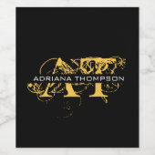 Moderne, zwarte en gouden monogrammen wijn etiket (Enkel label)