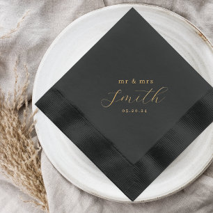 Moderne Zwarte en Gouden Mr. Mrs. Trouwdag Folie Servetten