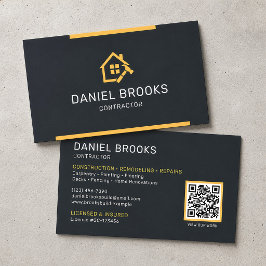 Moderne Zwarte en Gouden QR-code voor Aannemers Visitekaartje