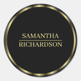 Moderne zwarte en gouden randnaam ronde sticker