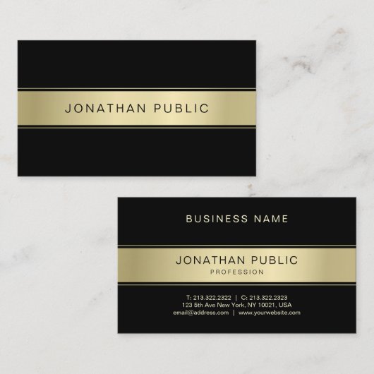 Moderne, zwarte en gouden, schone Sjabloon Visitekaartje (Voorkant / Achterkant)
