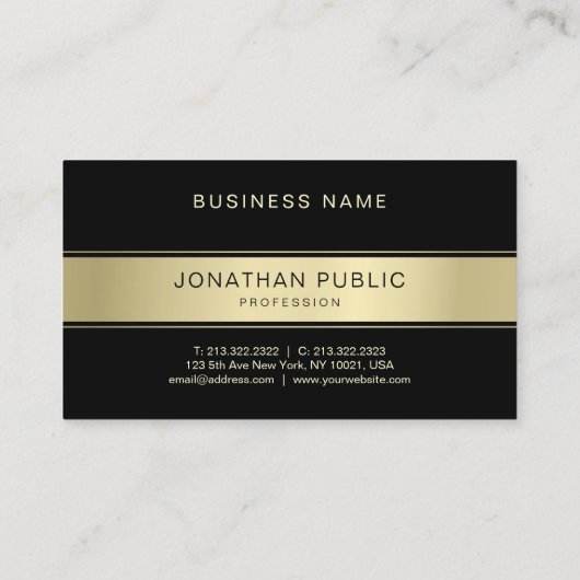 Moderne, zwarte en gouden, schone Sjabloon Visitekaartje (Achterkant)