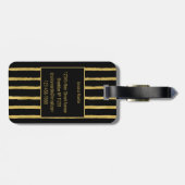 Moderne zwarte en gouden strepen bagagelabel (Achterkant horizontaal)